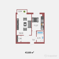 ЖК Asar House Plus — 1-ком 43.7 м² (от 15,506,500 тг)