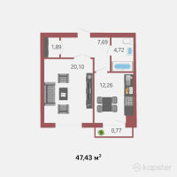 ЖК Asar House Plus — 1-ком 47.4 м² (от 16,837,650 тг)