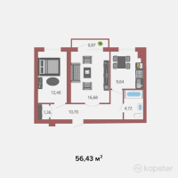 ЖК Asar House Plus — 2-ком 56.4 м² (от 20,032,650 тг)