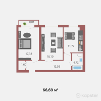 ЖК Asar House Plus — 2-ком 66.7 м² (от 23,674,950 тг)