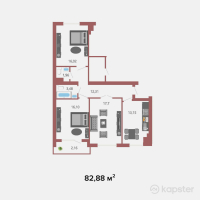 ЖК Asar House Plus — 3-ком 82.9 м² (от 29,422,500 тг)