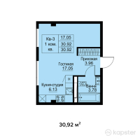 КД Esentai terrace — 1-ком 30.9 м² (от 29,837,800 тг)