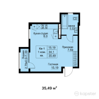 КД Esentai terrace — 1-ком 35.5 м² (от 34,247,850 тг)