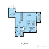 КД Esentai terrace — 1-ком 42.2 м² (от 40,732,650 тг)