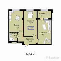 ЖК Туран — 2-ком 74,4 м² (null)