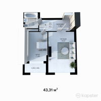 ЖК Grand Avenue 2 — 1-ком 43.3 м² (от 10,914,120 тг)