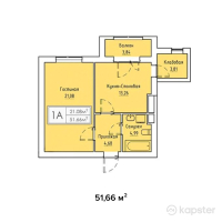 ЖК Кыран — 1-ком 51.7 м² (от 11,365,200 тг)