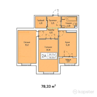 ЖК Кыран — 2-ком 78.3 м² (от 17,232,600 тг)