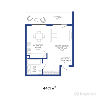 ЖК Aqualina Resort — 1-ком 44.1 м² (от 26,245,450 тг)