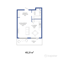 ЖК Aqualina Resort — 1-ком 45.2 м² (от 26,899,950 тг)