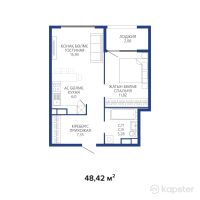 ЖК Aqualina Resort — 2-ком 48.4 м² (от 27,841,500 тг)