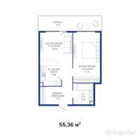 ЖК Aqualina Resort — 2-ком 55.4 м² (от 32,385,600 тг)