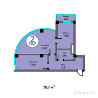 ЖК White House Residence — 2-ком 79.7 м² (от 30,286,000 тг)