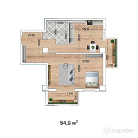 ЖК Магнат — 1-ком 54.9 м² (от 15,646,600 тг)