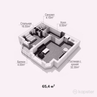 ЖК Алтын Уя — 2-ком 65.4 м² (от 18,312,000 тг)