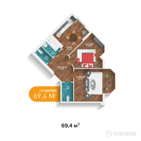 ЖК Sherqala — 2-ком 69.4 м² (от 22,208,000 тг)