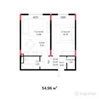 ЖК Brooklyn — 2-ком 55 м² (от 28,854,000 тг)