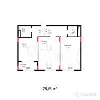 ЖК Brooklyn — 2-ком 75.2 м² (от 39,453,750 тг)