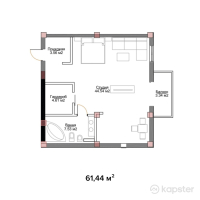 ЖК Французский квартал — 1-ком 61.6 м² (от 27,738,000 тг)