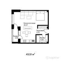 ЖК Английский квартал — 1-ком 43.5 м² (от 17,404,000 тг)