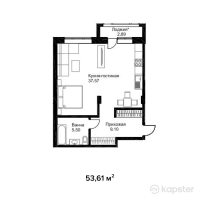 ЖК Английский квартал — 1-ком 53.6 м² (от 21,444,000 тг)