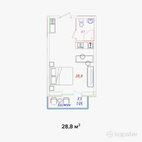 Апартамент отель Living Hotel Aktobe — 1-ком 28,8 м² (null)