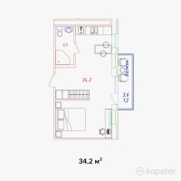 Апартамент отель Living Hotel Aktobe — 1-ком 34,2 м² (null)
