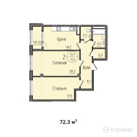 ЖК Sultan Beybarys — 2-ком 72.3 м² (от 30,366,000 тг)