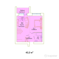 ЖК Sunqar — 1-ком 43.3 м² (от 10,825,000 тг)