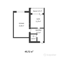 ЖК Zere — 1-ком 45.7 м² (от 11,887,200 тг)