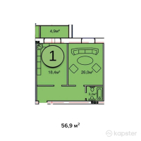 ЖК Чистое небо — 1-ком 56.9 м² (от 26,743,000 тг)