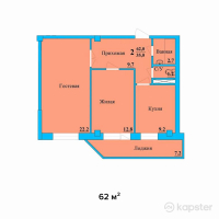 ЖК Радужный квартал — 2-ком 62 м² (от 16,120,000 тг)