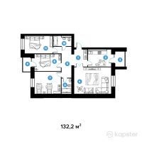 ЖК Столичный 2 — 4-ком 132.2 м² (от 55,524,000 тг)