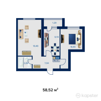 ЖК Syrdariya 2 — 2-ком 58.5 м² (от 16,385,600 тг)