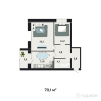 ЖК Северный — 2-ком 70,1 м² (null)