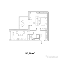 ЖК KZ — 1-ком 55.9 м² (от 23,473,800 тг)