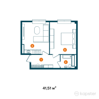 ЖК Altyn Beket — 1-ком 41.5 м² (от 10,997,500 тг)