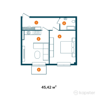 ЖК Altyn Beket — 1-ком 45.4 м² (от 12,031,000 тг)