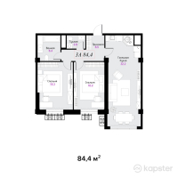 ЖК Aqtolqyn Grand — 3-ком 84.4 м² (от 71,740,000 тг)