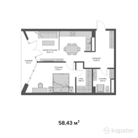 ЖК Belle View — 2-ком 58.4 м² (от 87,645,000 тг)