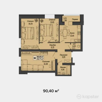 ЖК Молодежный — 3-ком 90.4 м² (от 33,448,000 тг)