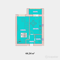 ЖК Вена — 1-ком 44.3 м² (от 22,170,000 тг)