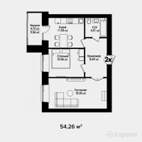 ЖК Zurich — 2-ком 54.3 м² (от 22,789,200 тг)